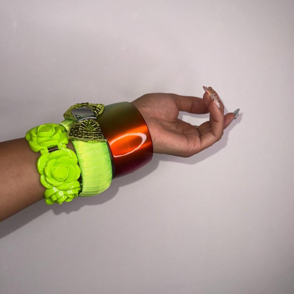 Green and Multicolor Set of 3 Bangles